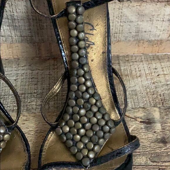 Sam Edelman Nilla Ankle Strap Heels Black Gold Studs Size 7 - Picture 3 of 10